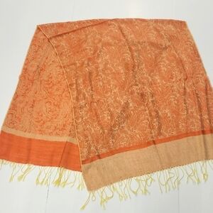 Scarf Wrap Peach Orange Buttery Yellow Pashmina Cashmere Silk Blend Paisley